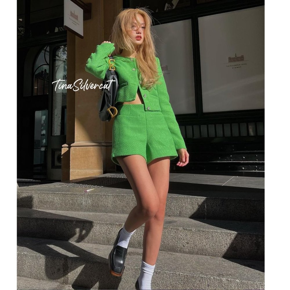 Zara Green Tweed Shorts NWT - Picture 11 of 17
